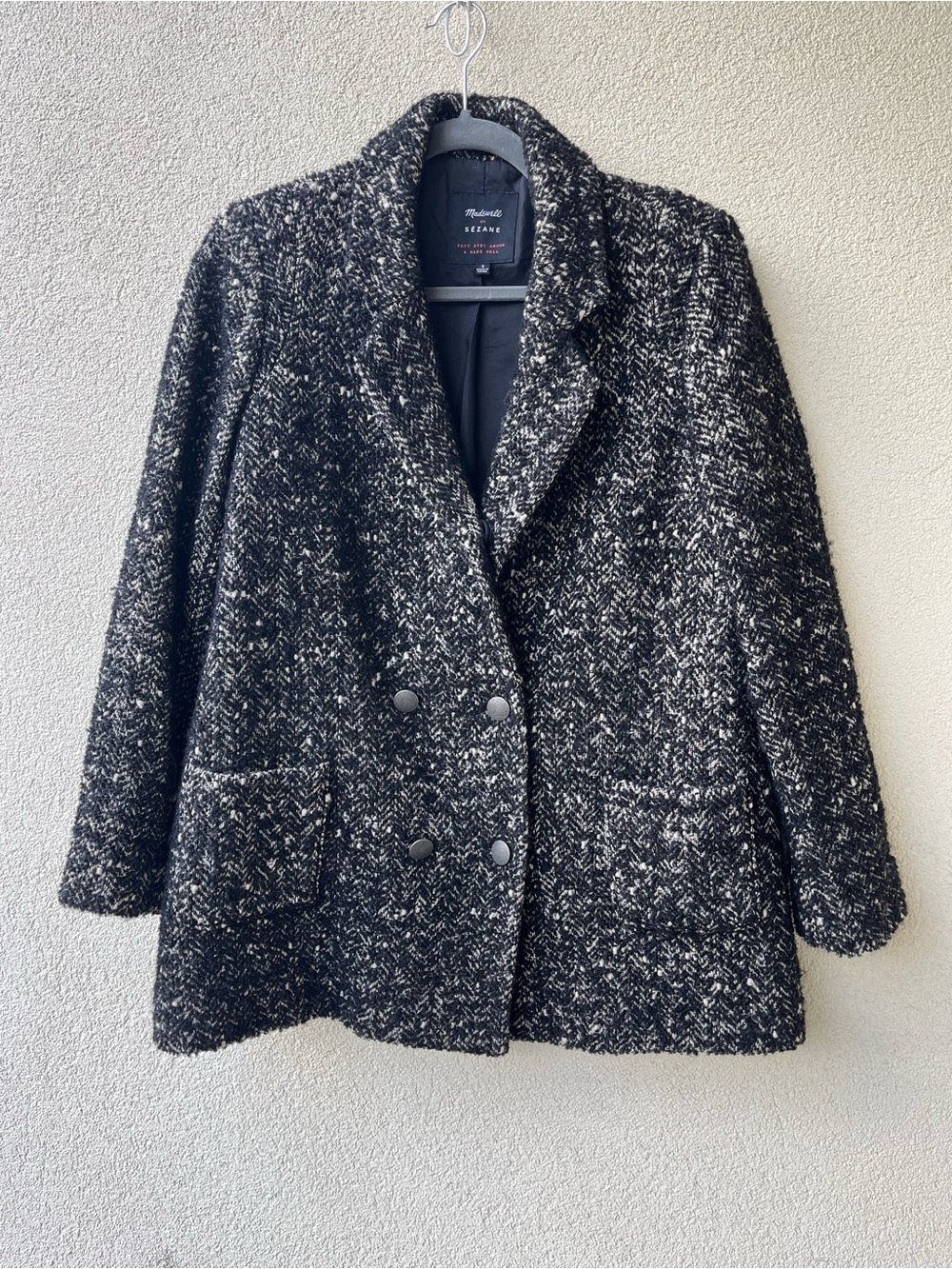 Madewell x Sezane Tweed Wool Blend Double Breasted Coat **needs repair**